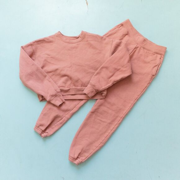 Girlfriend Collective Birch 50/50 Crop Sweatshirt Classic Jogger Sweat Set XS - Picture 1 of 10
